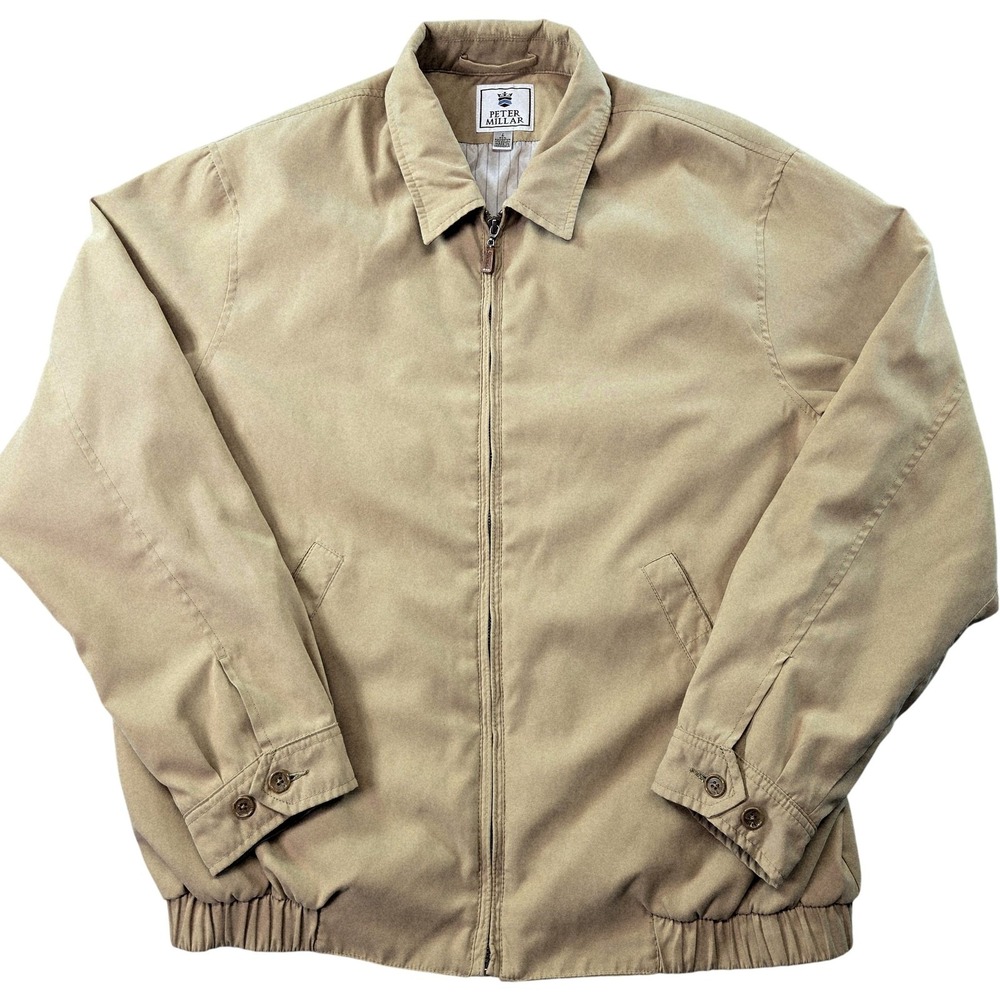 Peter Millar Jacket Mens L Beige Bomber Collared Elastic Waist Full Zip‎ Lined
